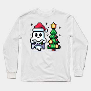 8-Bit Gamer Christmas Ghost - Festive Pixel Art Long Sleeve T-Shirt